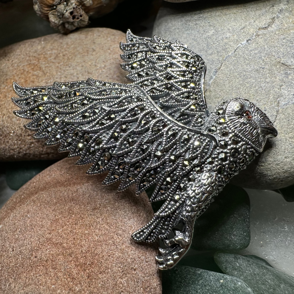 Breena Marcasite Owl Brooch | Brooch | Wiccan Center