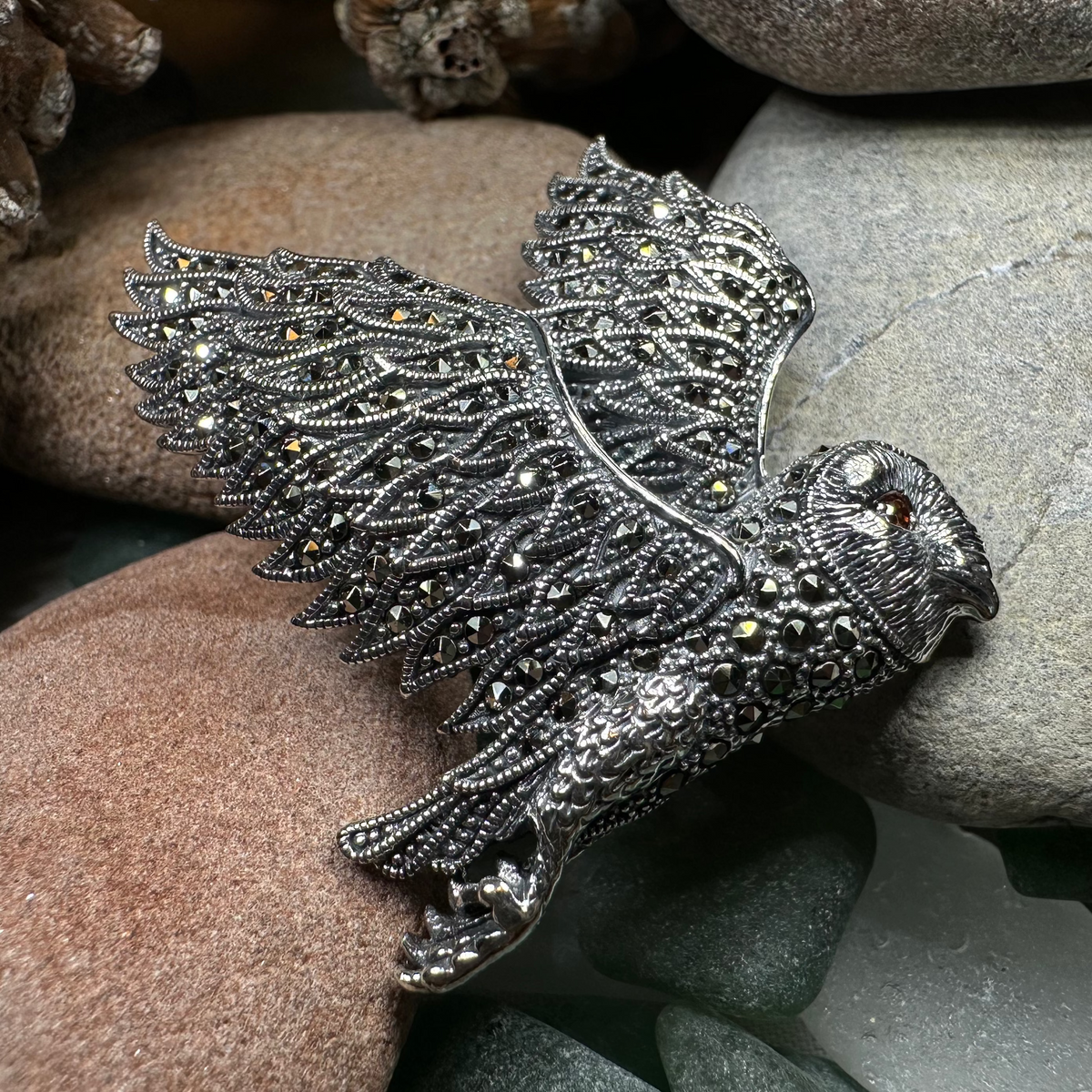 Breena Marcasite Owl Brooch | Brooch | Wiccan Center