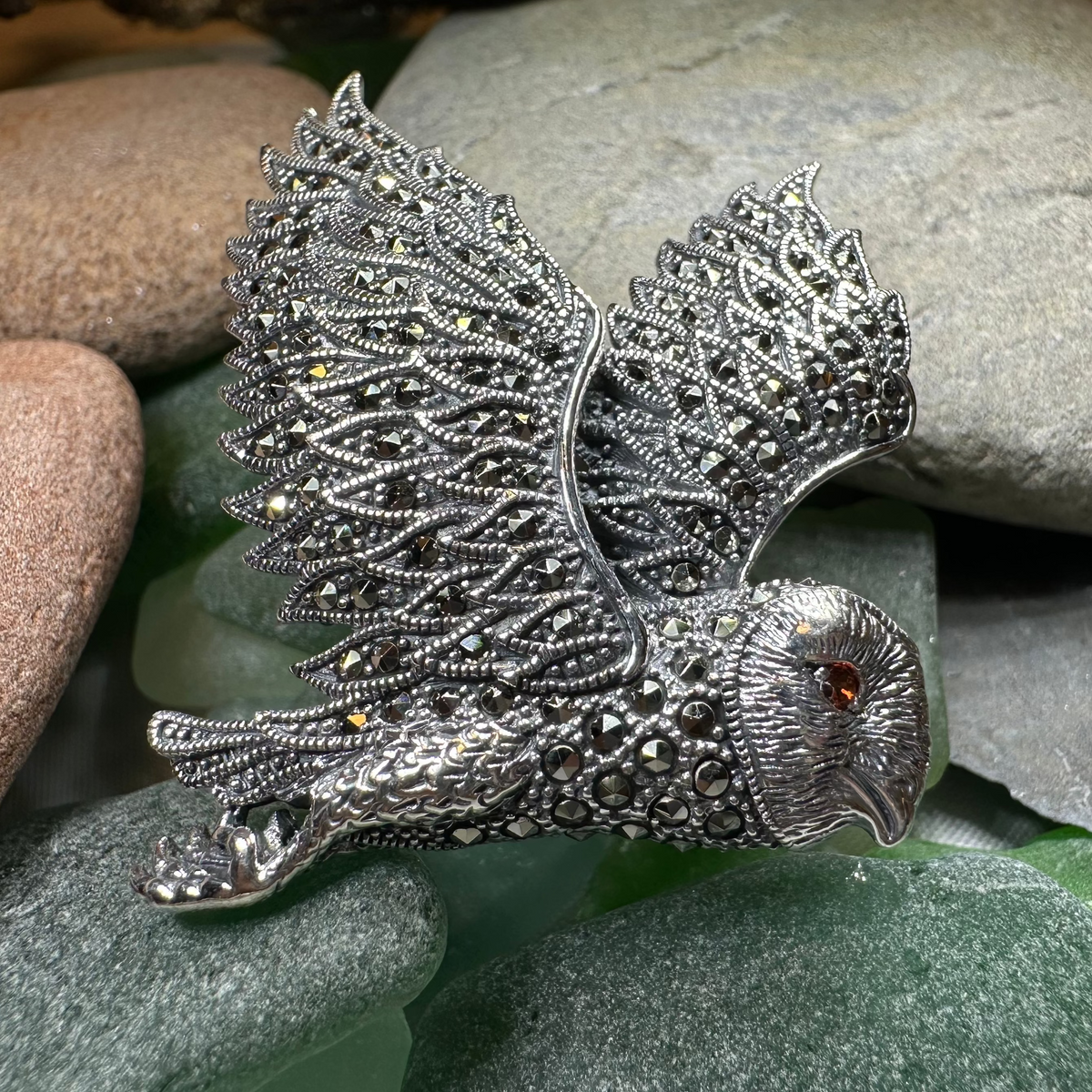 Breena Marcasite Owl Brooch | Brooch | Wiccan Center