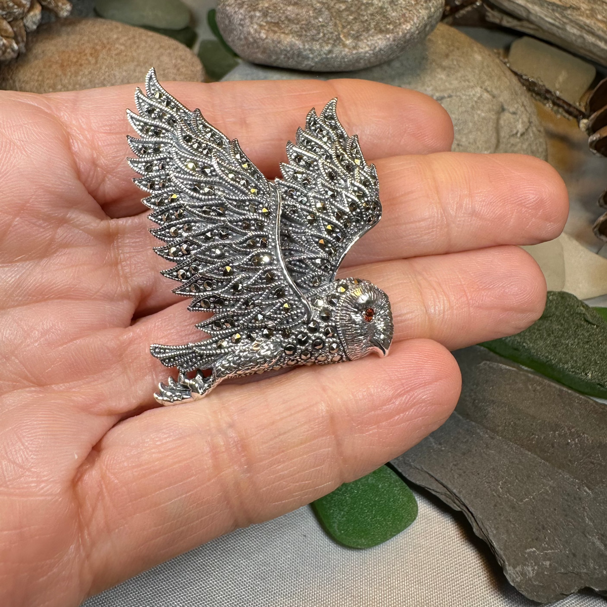 Breena Marcasite Owl Brooch | Brooch | Wiccan Center