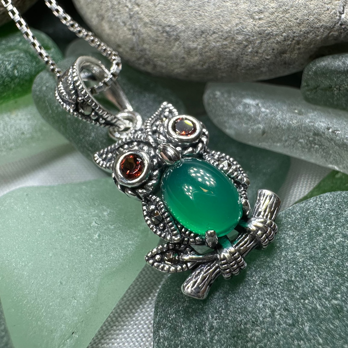 Emerald Aura Owl Necklace | Pendant | Wiccan Center