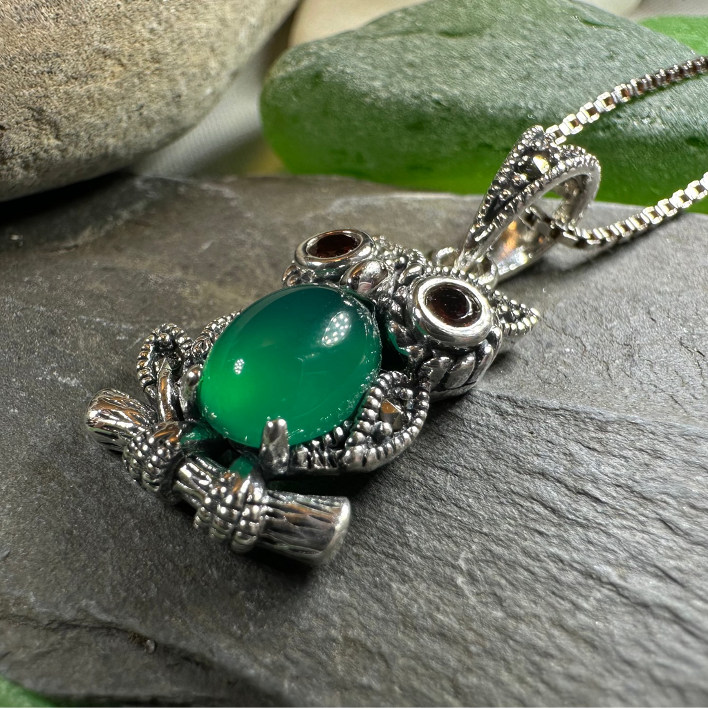 Emerald Aura Owl Necklace | Pendant | Wiccan Center