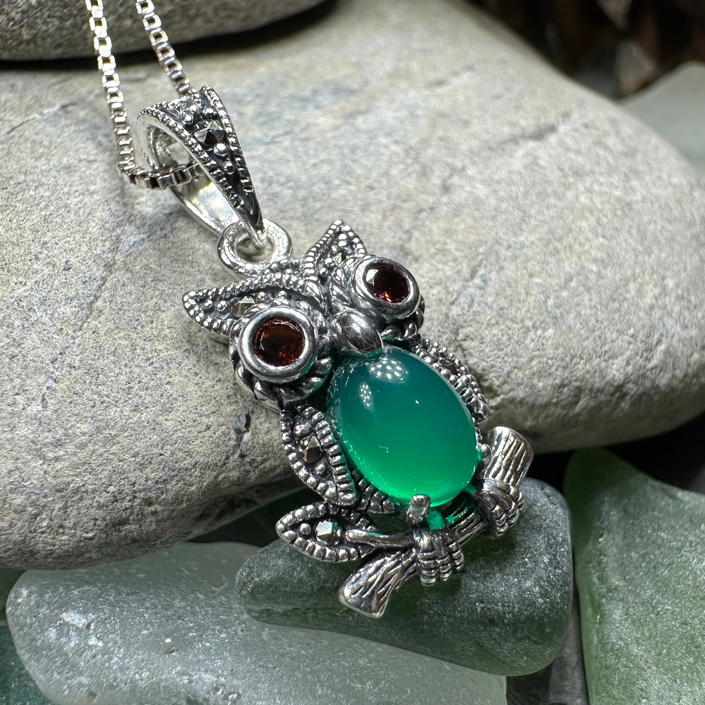 Emerald Aura Owl Necklace | Pendant | Wiccan Center