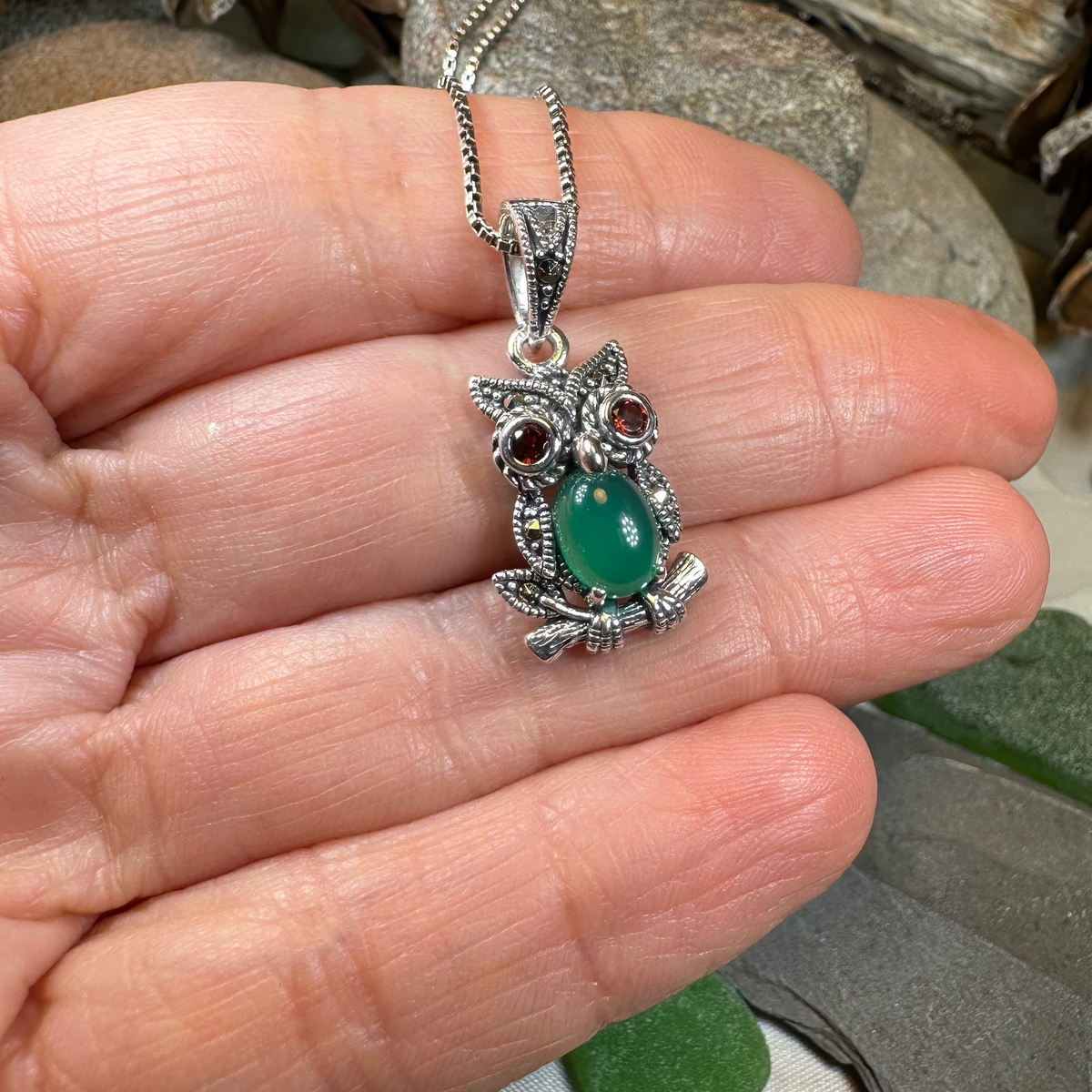 Emerald Aura Owl Necklace | Pendant | Wiccan Center