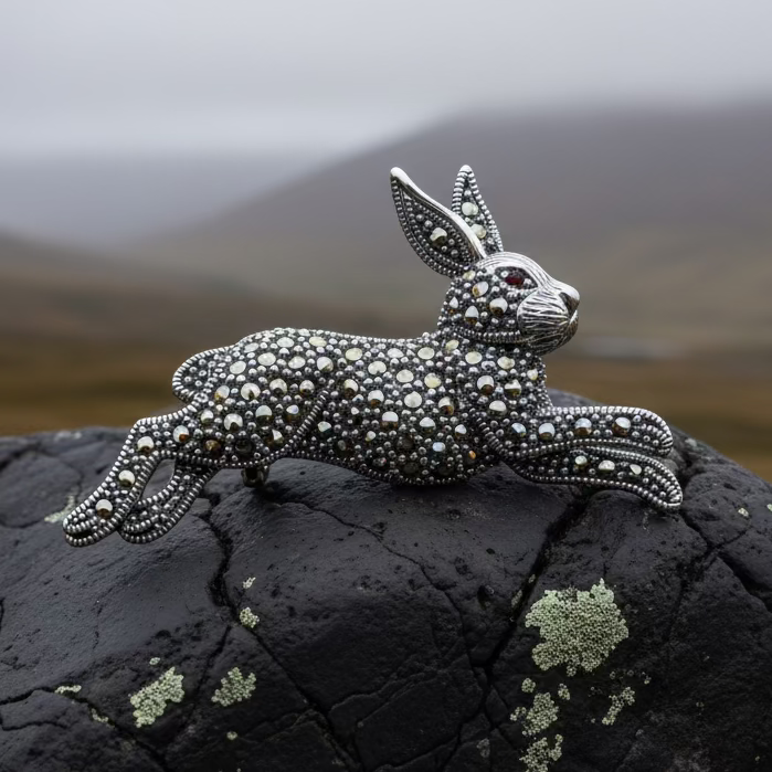 Coinín Marcasite Rabbit Brooch in Sterling Silver | Brooch | Wiccan Center