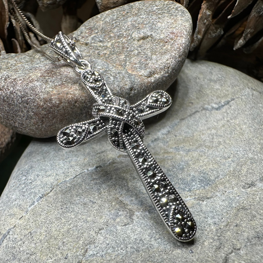 Brenna Marcasite Cross Necklace in Sterling Silver