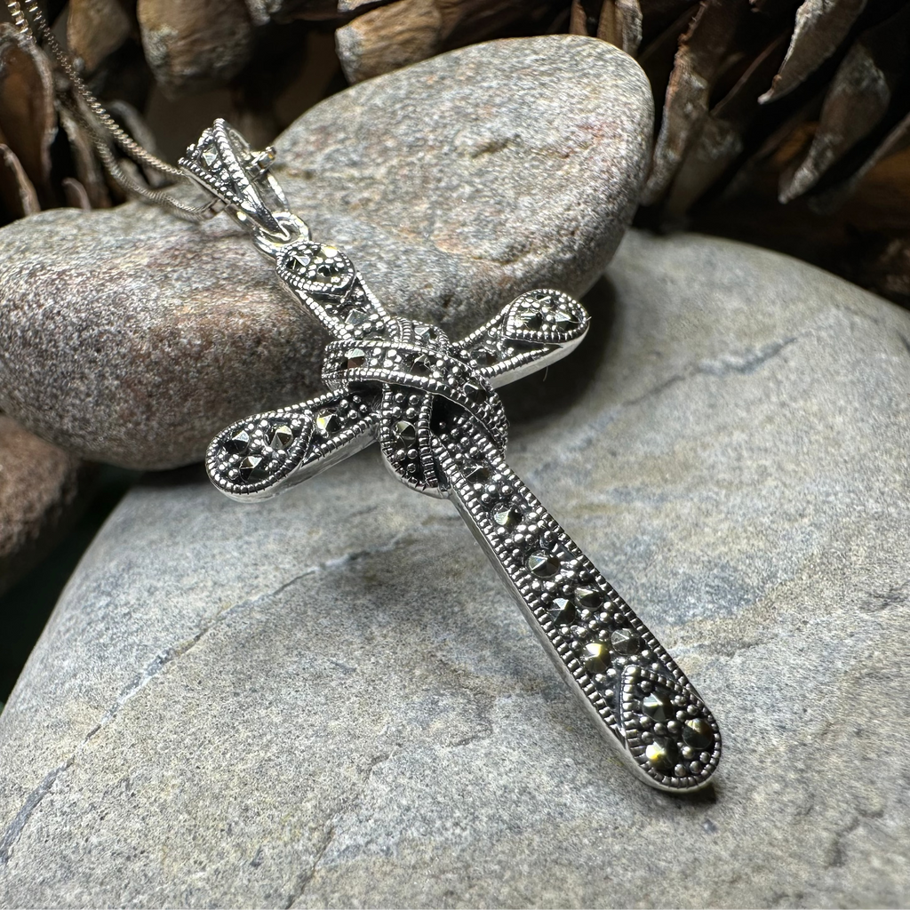 Brenna Marcasite Cross Necklace in Sterling Silver