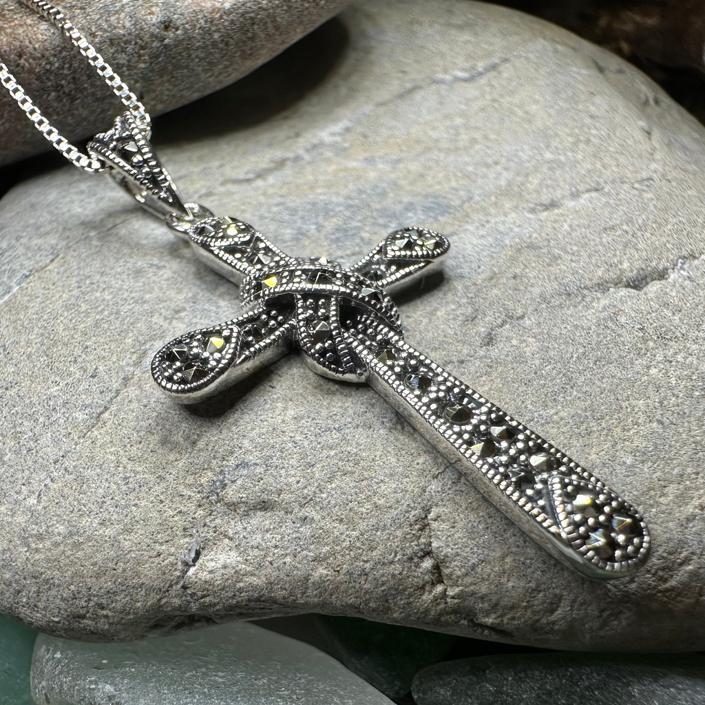 Brenna Marcasite Cross Necklace in Sterling Silver