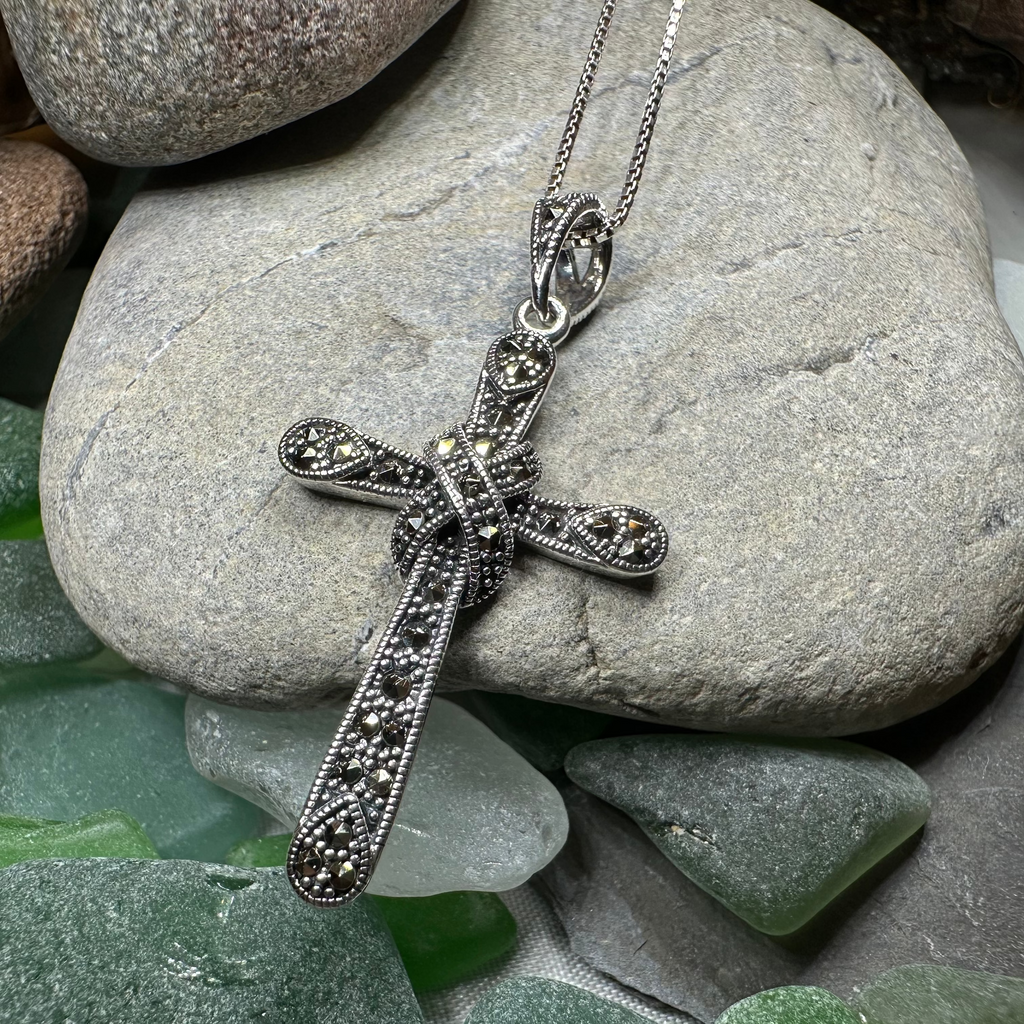 Brenna Marcasite Cross Necklace in Sterling Silver