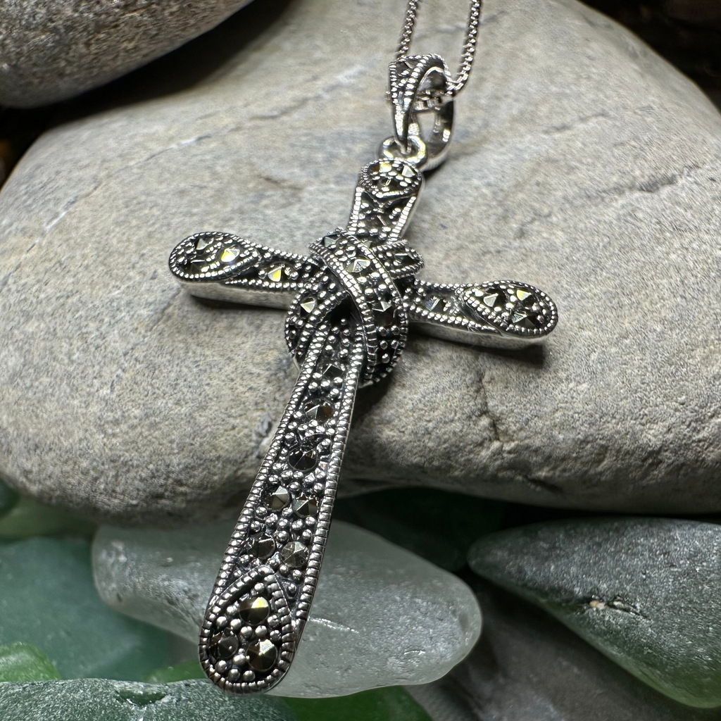 Brenna Marcasite Cross Necklace in Sterling Silver