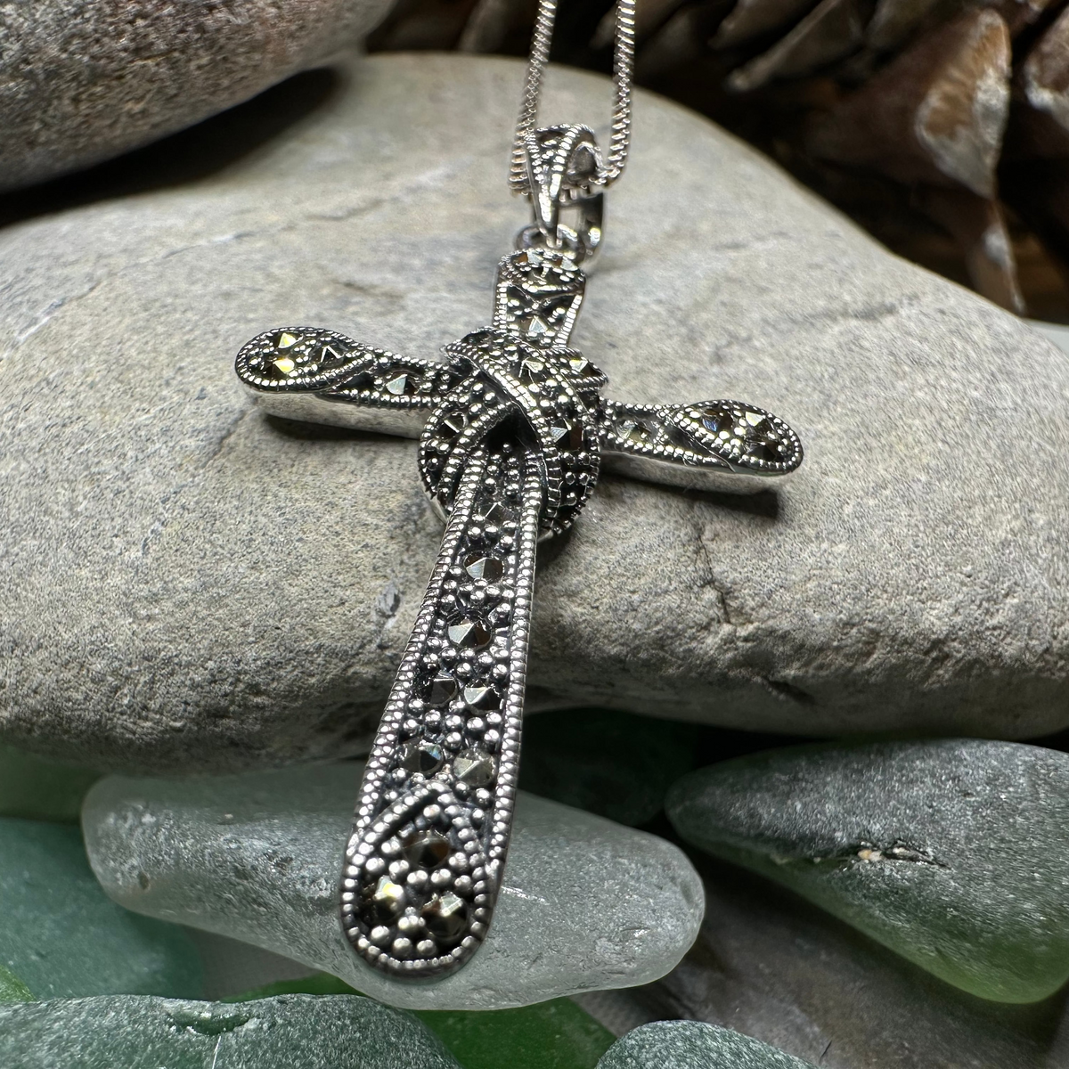 Brenna Marcasite Cross Necklace in Sterling Silver