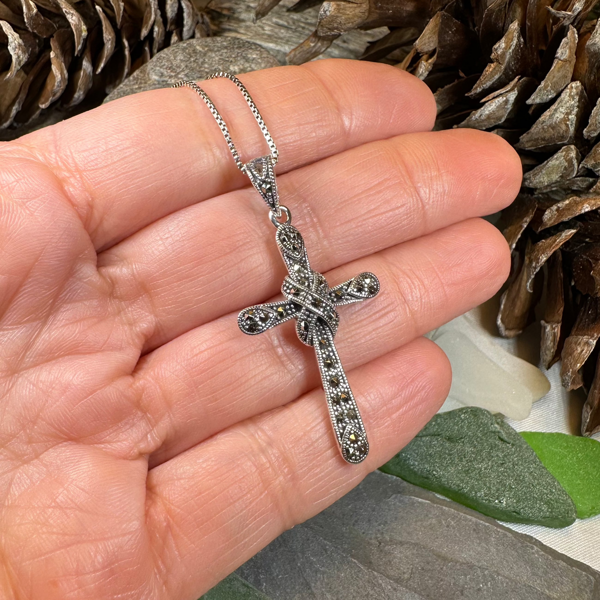 Brenna Marcasite Cross Necklace in Sterling Silver