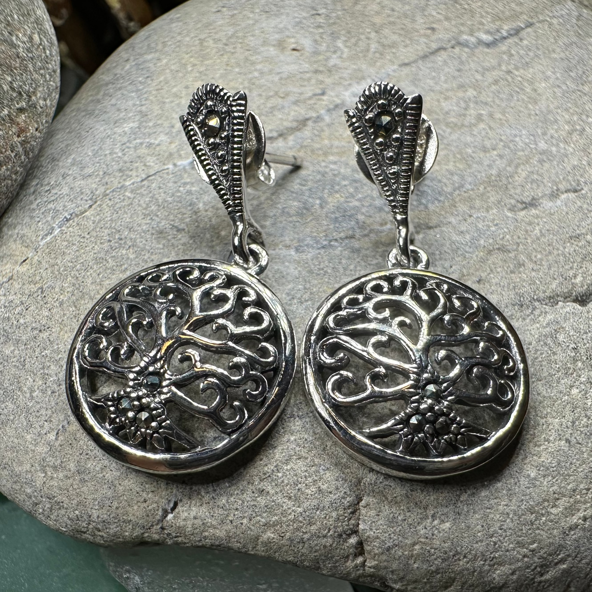 Marcasite Celtic Tree of Life Earrings in Sterling Silver | Dangle Earrings | Wiccan Center