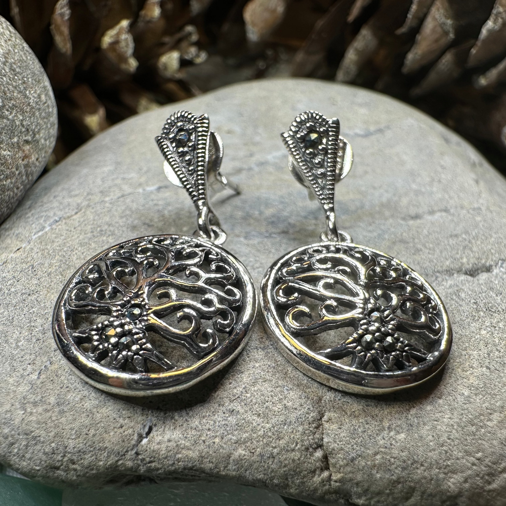 Marcasite Celtic Tree of Life Earrings in Sterling Silver | Dangle Earrings | Wiccan Center