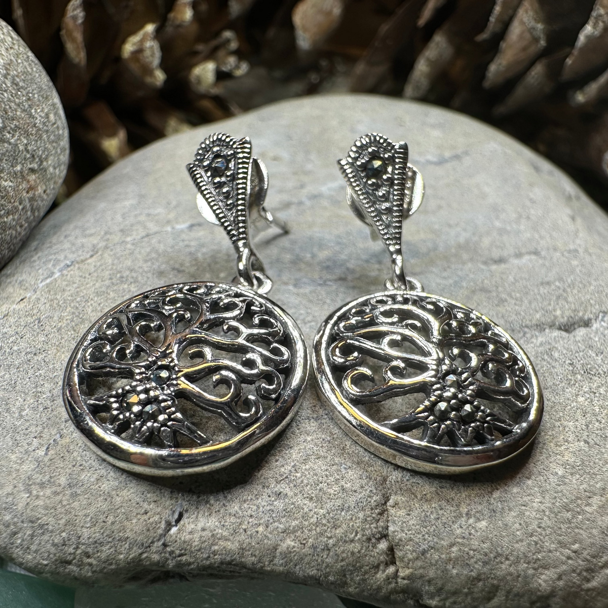 Marcasite Celtic Tree of Life Earrings in Sterling Silver | Dangle Earrings | Wiccan Center