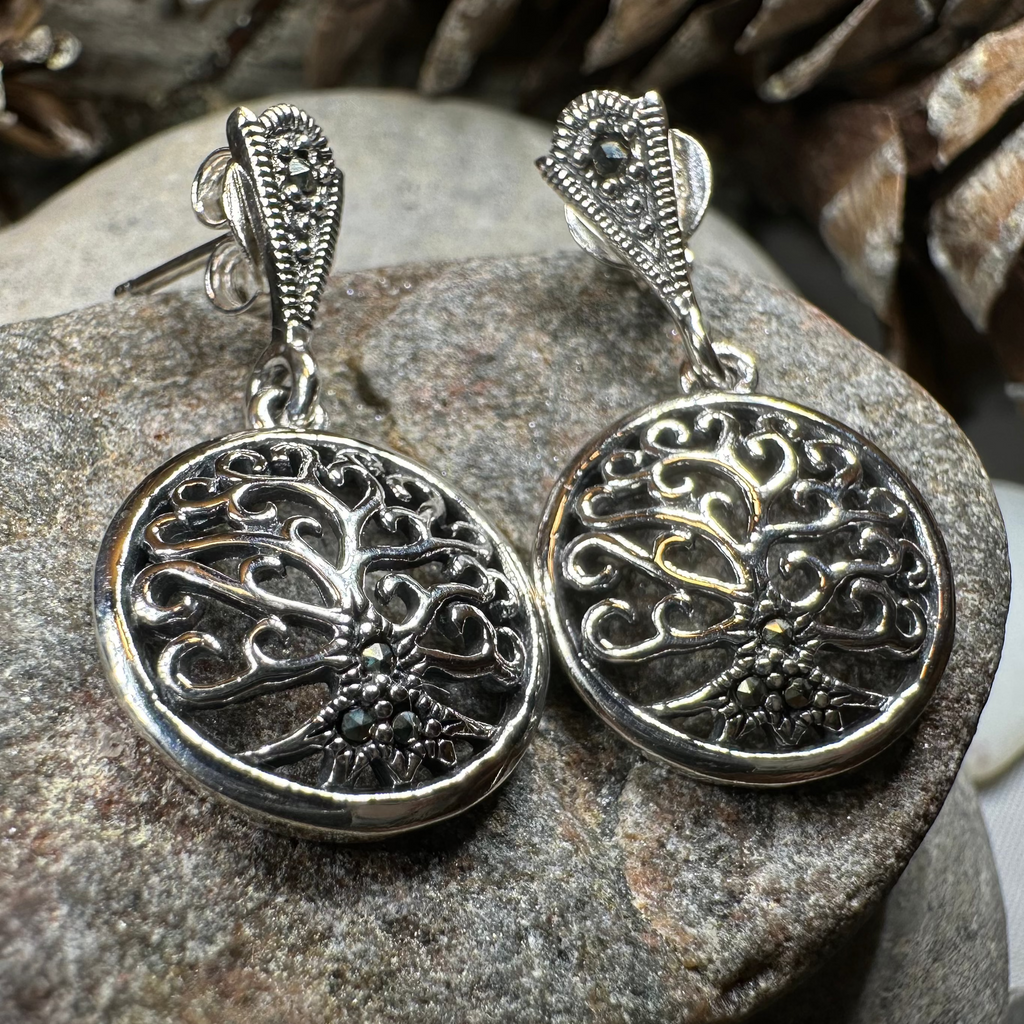 Marcasite Celtic Tree of Life Earrings in Sterling Silver | Dangle Earrings | Wiccan Center