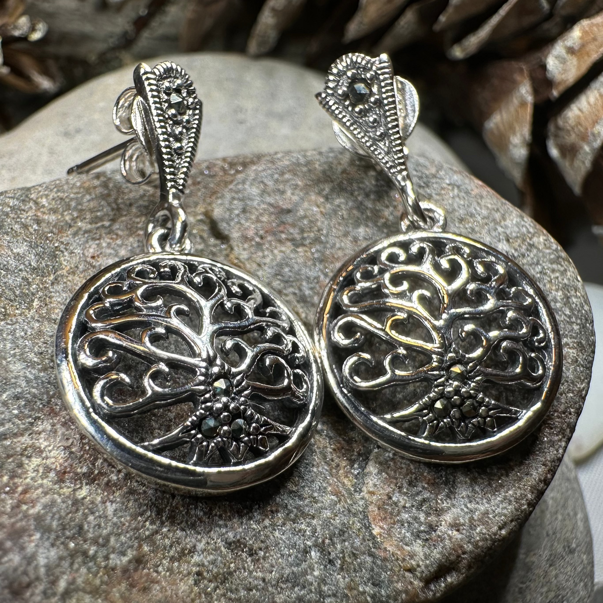 Marcasite Celtic Tree of Life Earrings in Sterling Silver | Dangle Earrings | Wiccan Center