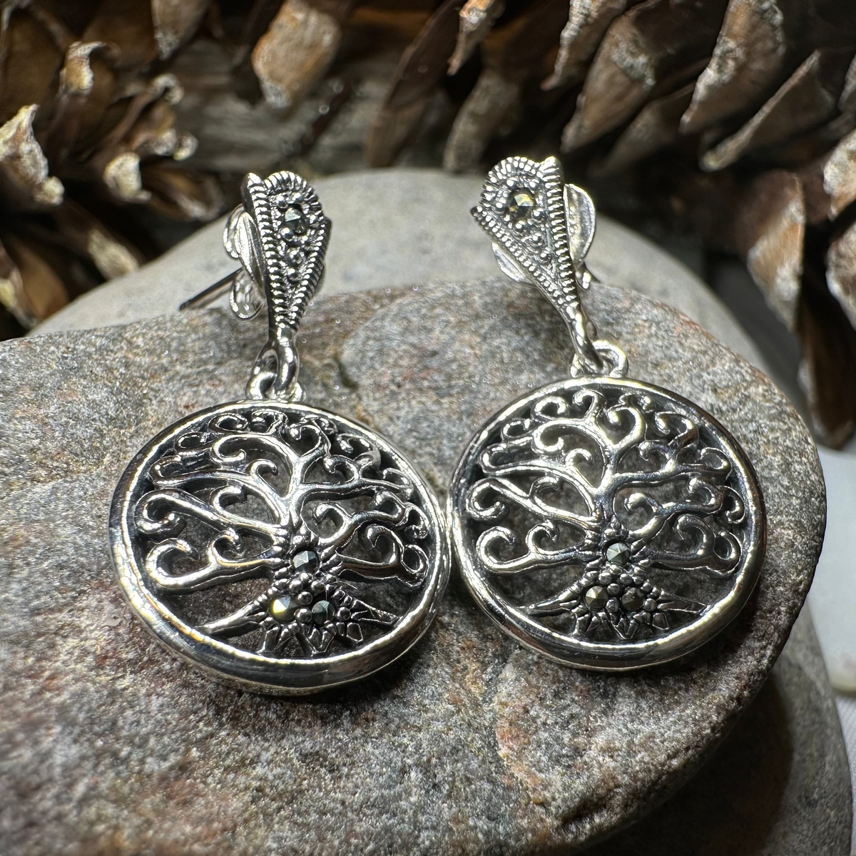 Marcasite Celtic Tree of Life Earrings in Sterling Silver | Dangle Earrings | Wiccan Center