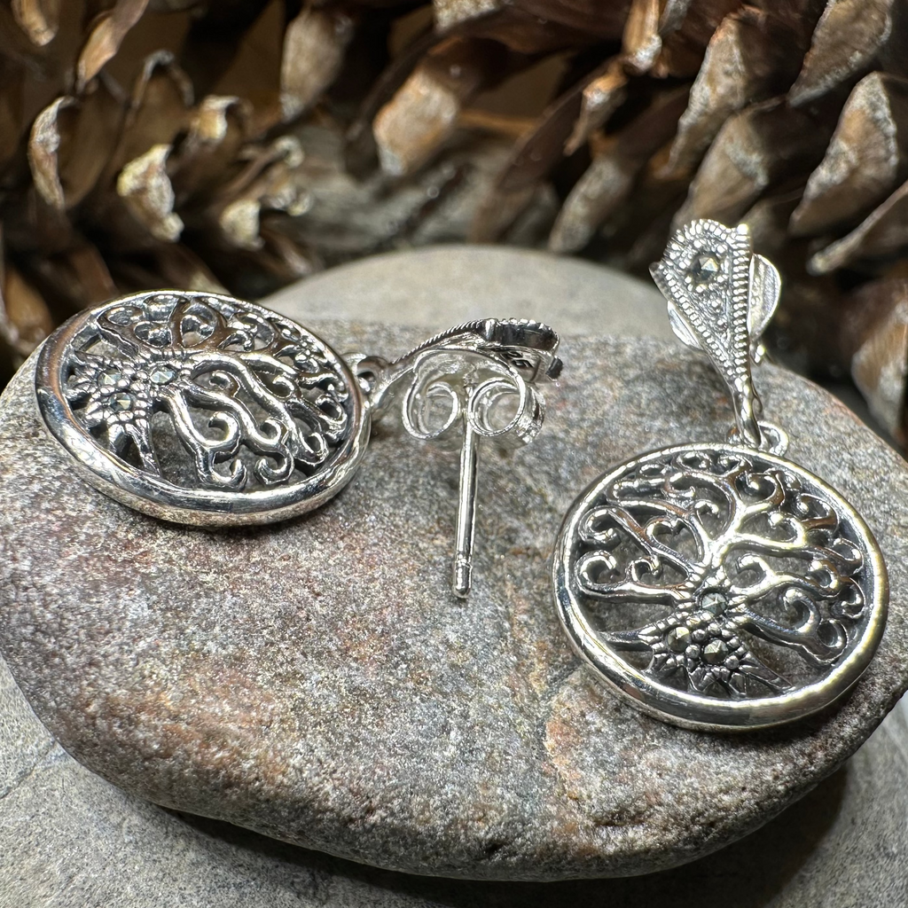 Marcasite Celtic Tree of Life Earrings in Sterling Silver | Dangle Earrings | Wiccan Center