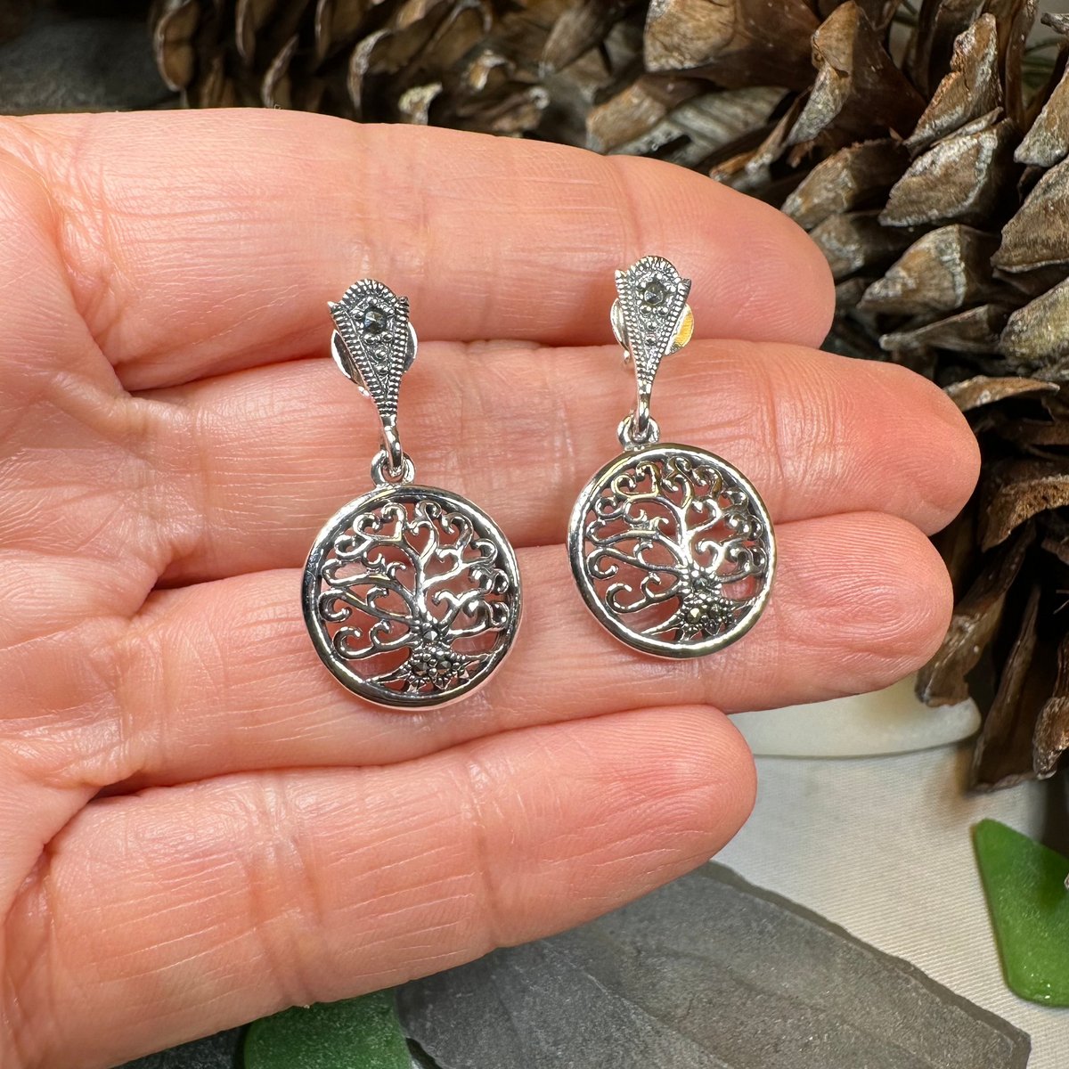 Marcasite Celtic Tree of Life Earrings in Sterling Silver | Dangle Earrings | Wiccan Center