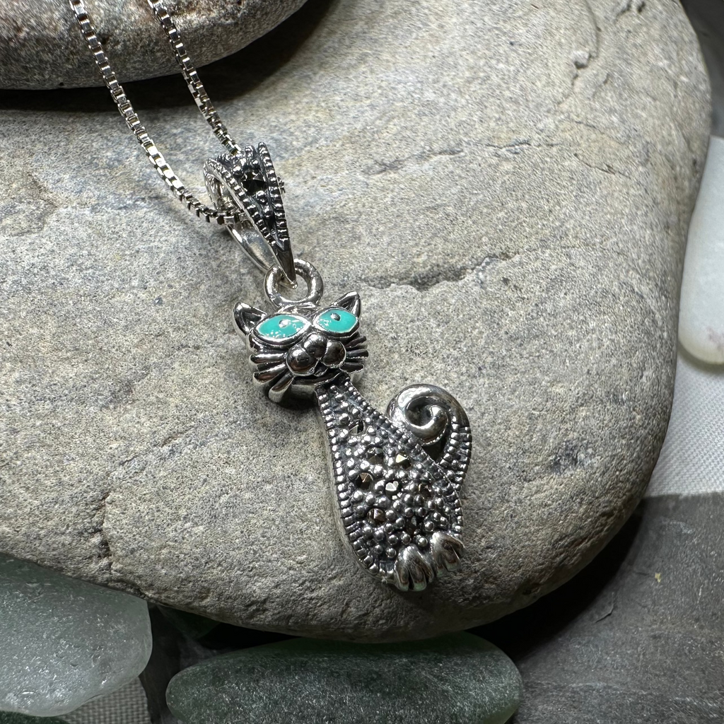 Sophisticated Marcasite Cat Necklace | Pendant | Wiccan Center