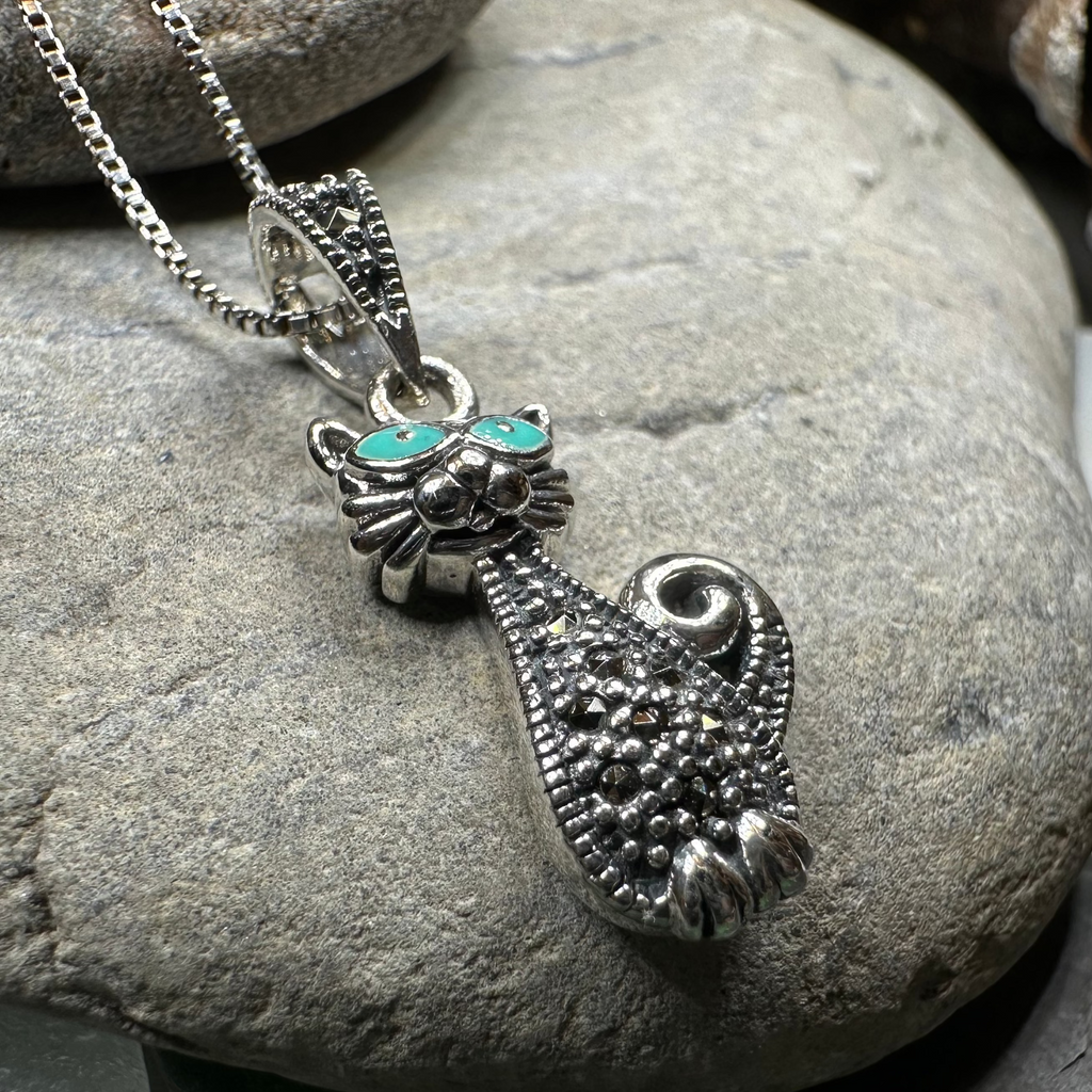 Sophisticated Marcasite Cat Necklace | Pendant | Wiccan Center
