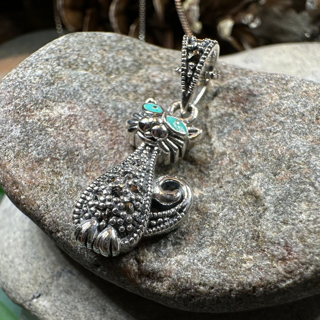 Sophisticated Marcasite Cat Necklace | Pendant | Wiccan Center