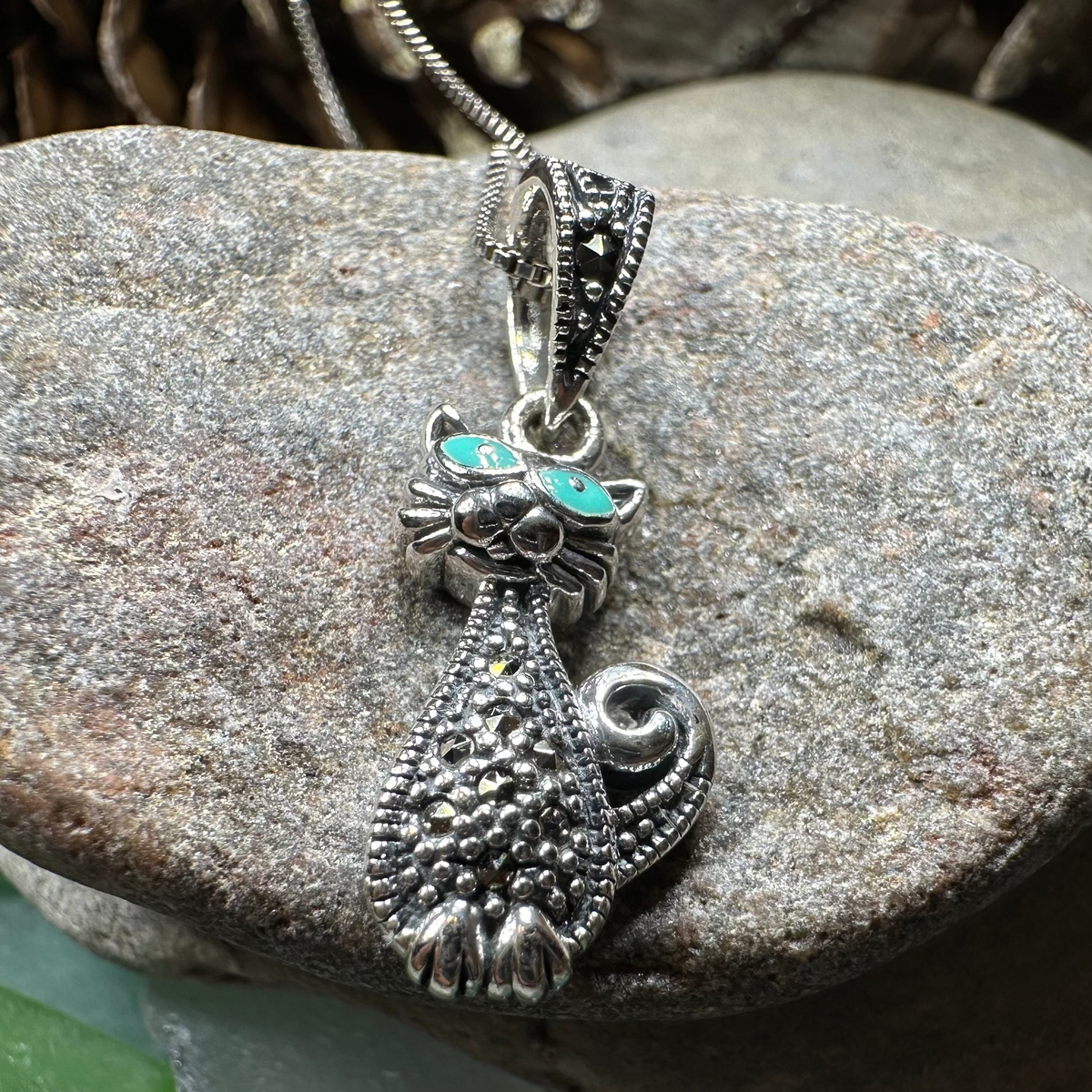 Sophisticated Marcasite Cat Necklace | Pendant | Wiccan Center