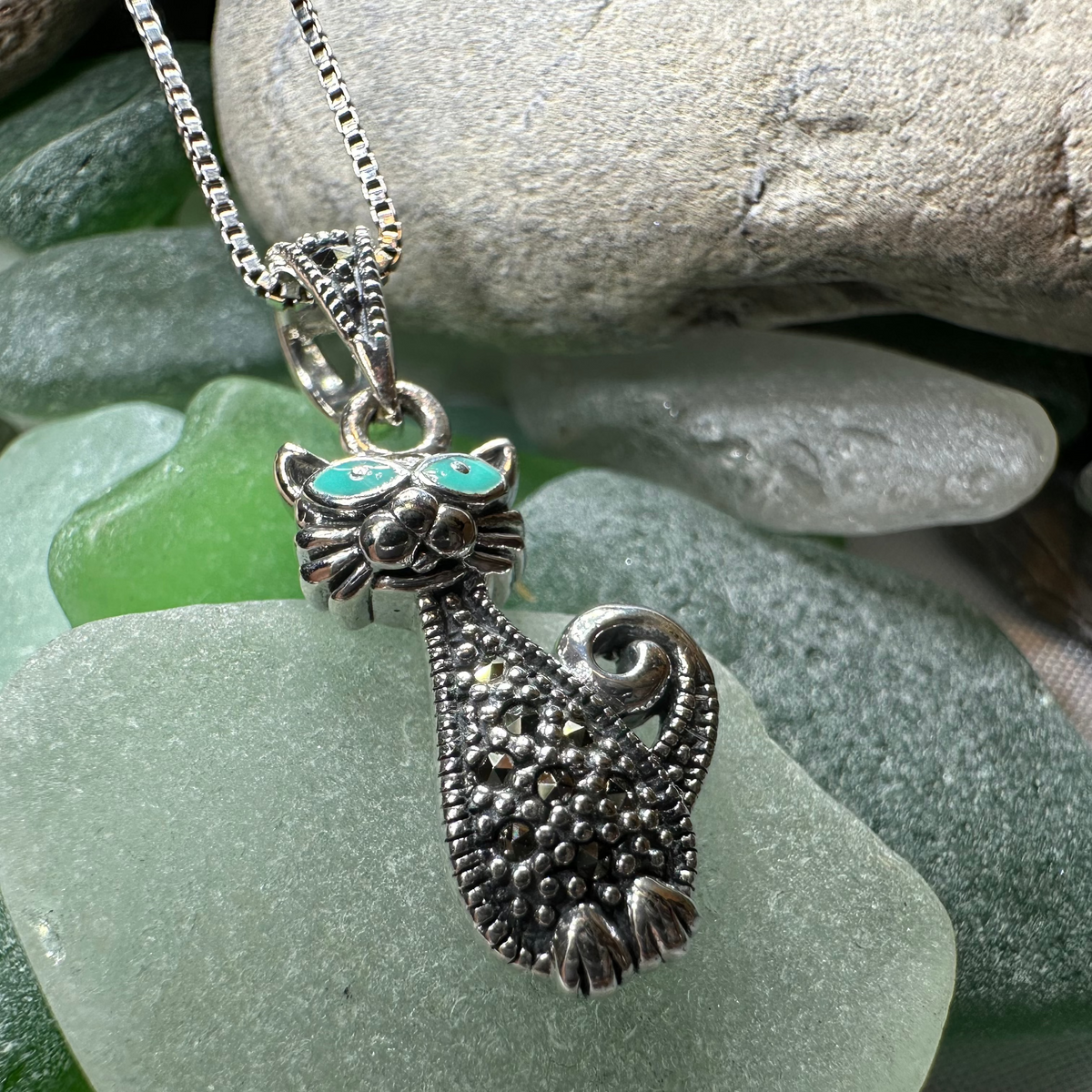 Sophisticated Marcasite Cat Necklace | Pendant | Wiccan Center