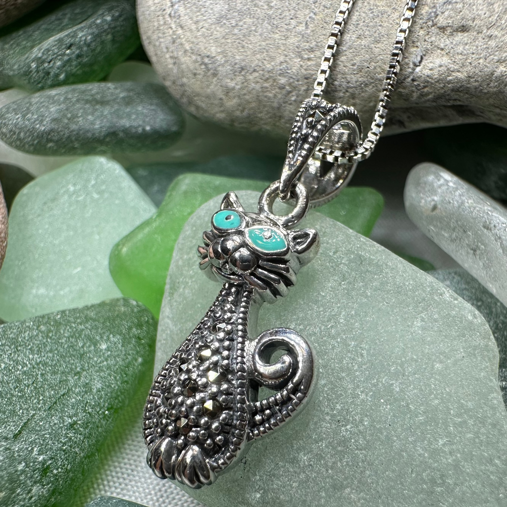 Sophisticated Marcasite Cat Necklace | Pendant | Wiccan Center