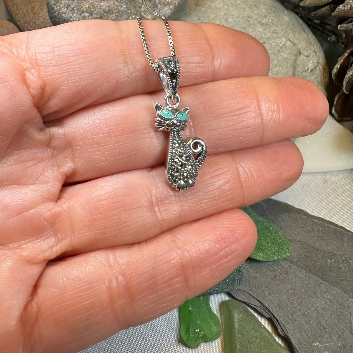 Sophisticated Marcasite Cat Necklace | Pendant | Wiccan Center