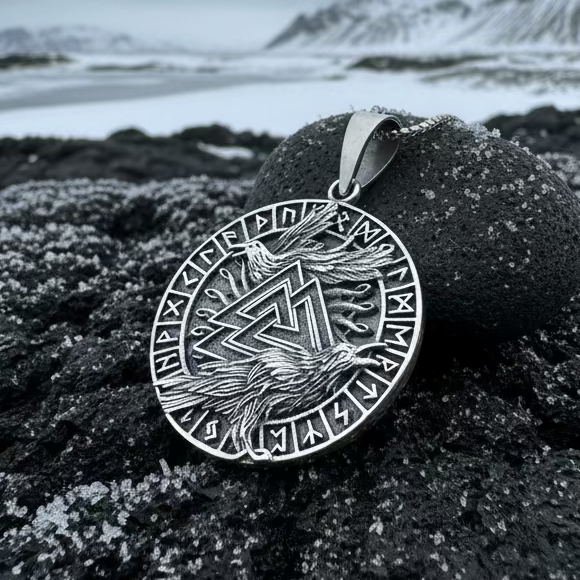 Skorr Viking Raven Necklace in Sterling Silver