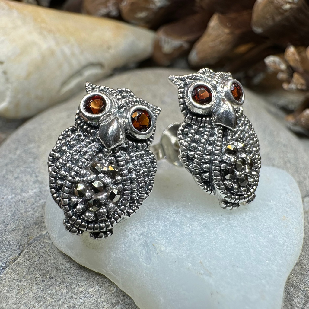 Owl Lover Marcasite Earrings | Post Earrings | Wiccan Center