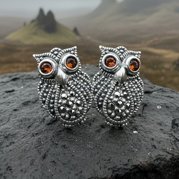 Owl Lover Marcasite Earrings | Post Earrings | Wiccan Center