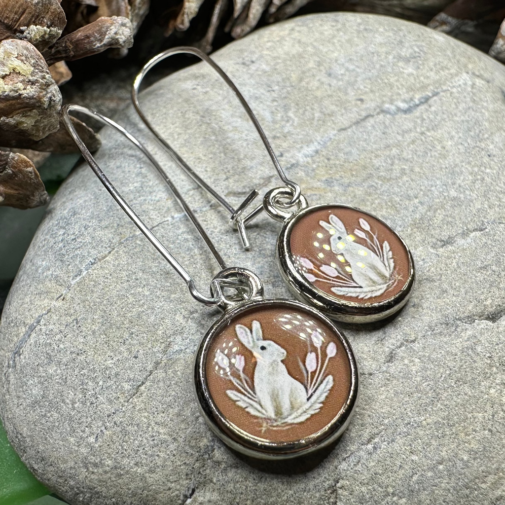 Spring Blossom Rabbit Art Earrings - Handmade in the U.S.A. | Dangle Earrings | Wiccan Center