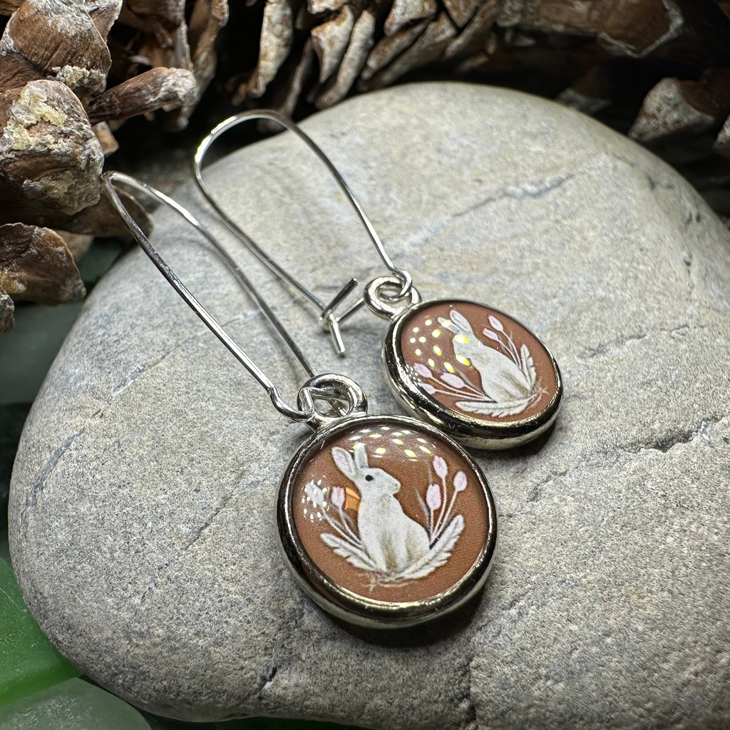 Spring Blossom Rabbit Art Earrings - Handmade in the U.S.A. | Dangle Earrings | Wiccan Center