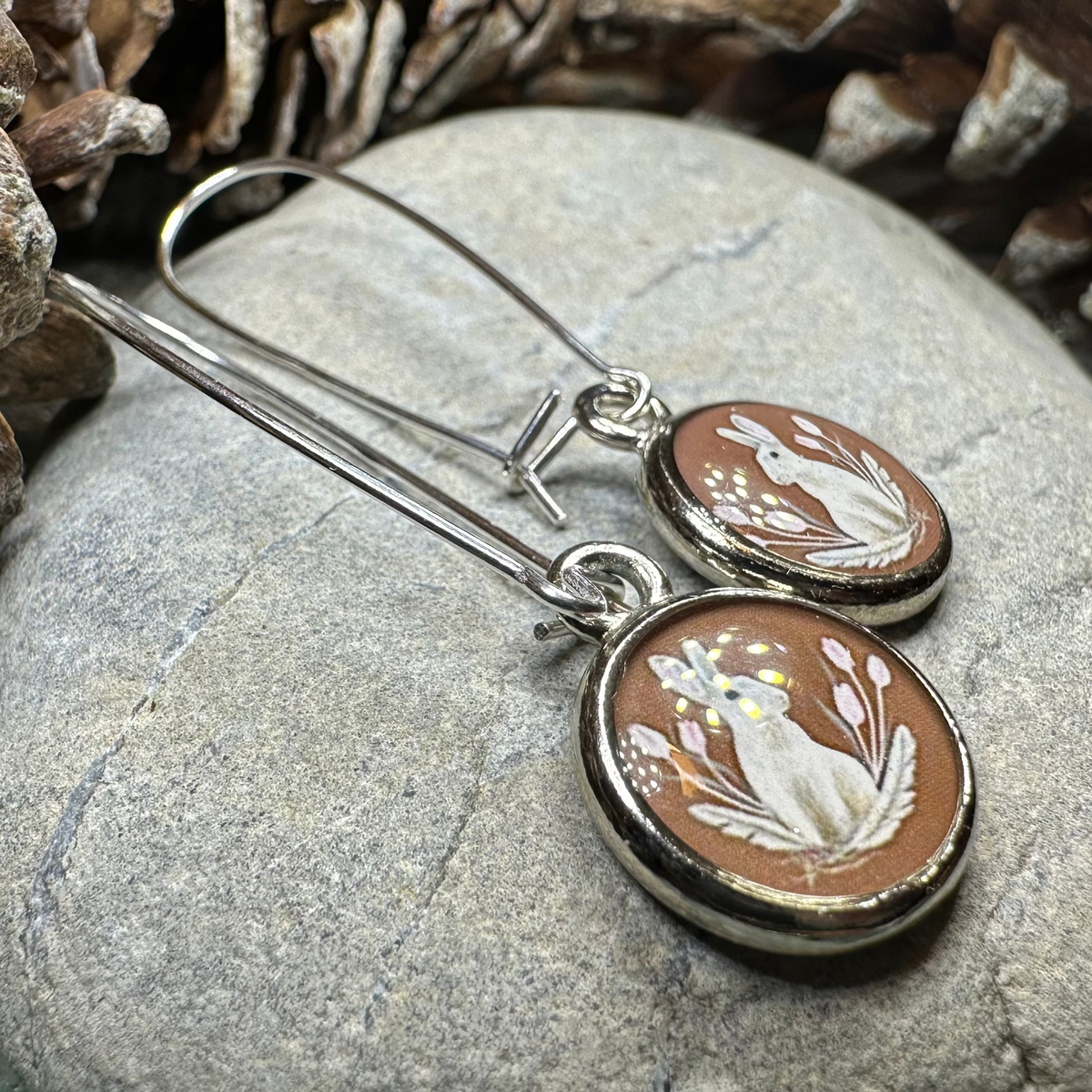 Spring Blossom Rabbit Art Earrings - Handmade in the U.S.A. | Dangle Earrings | Wiccan Center