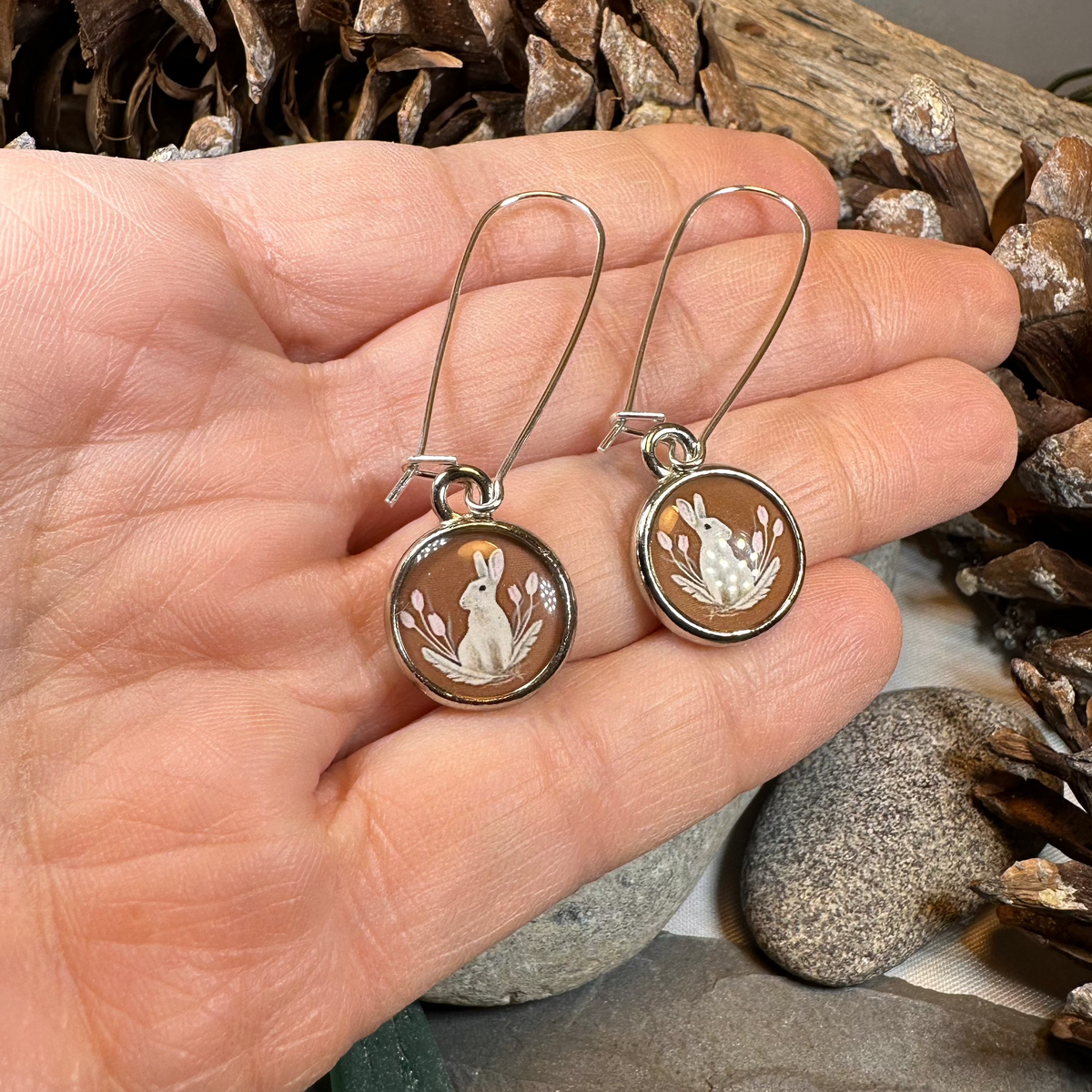 Spring Blossom Rabbit Art Earrings - Handmade in the U.S.A. | Dangle Earrings | Wiccan Center