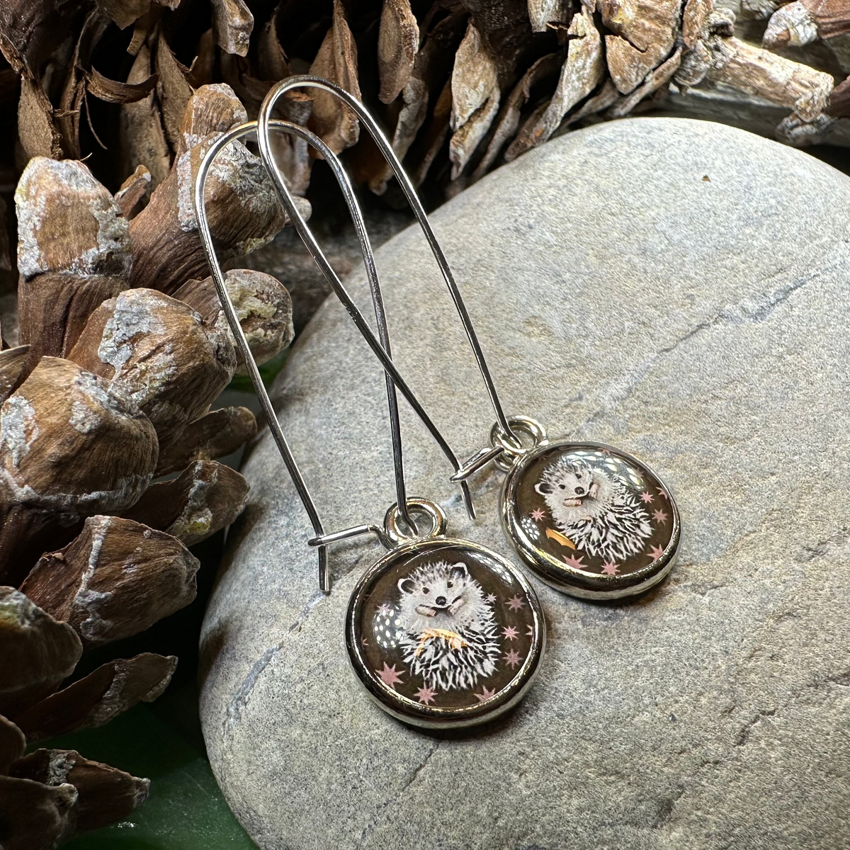 Blissful Hedgehog Art Earrings - Handmade in the U.S.A | Dangle Earrings | Wiccan Center