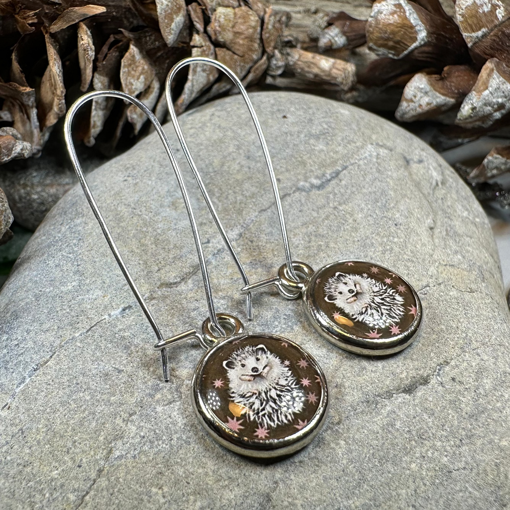 Blissful Hedgehog Art Earrings - Handmade in the U.S.A | Dangle Earrings | Wiccan Center