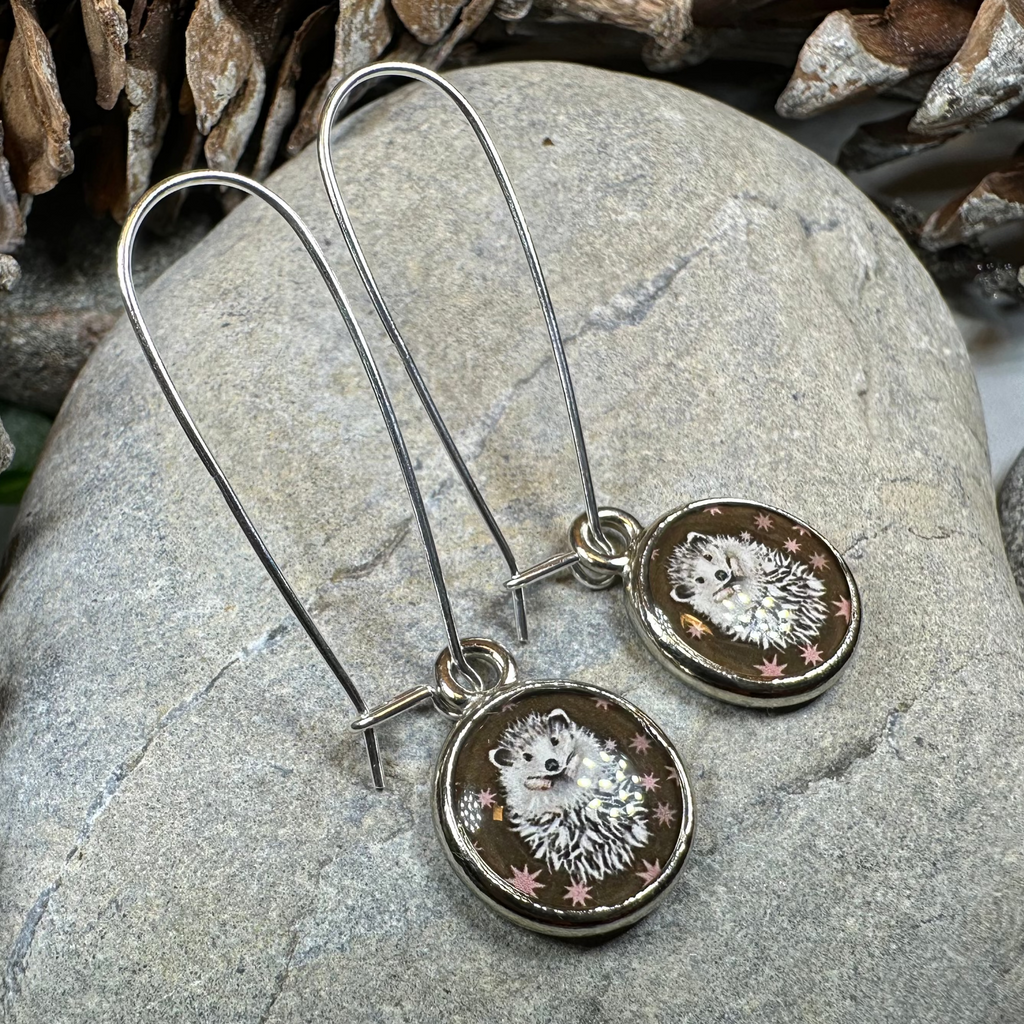 Blissful Hedgehog Art Earrings - Handmade in the U.S.A | Dangle Earrings | Wiccan Center