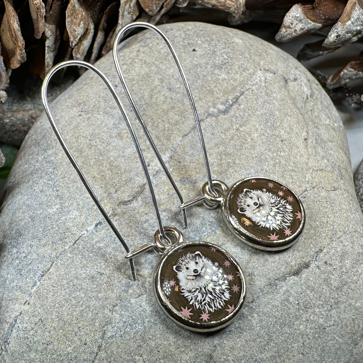 Blissful Hedgehog Art Earrings - Handmade in the U.S.A | Dangle Earrings | Wiccan Center