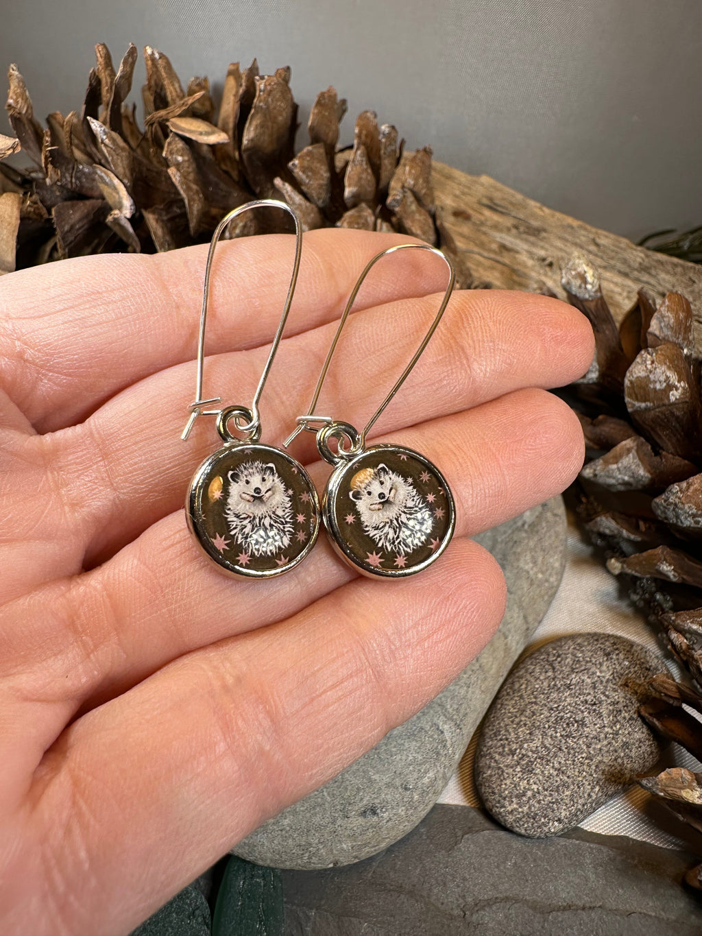 Blissful Hedgehog Art Earrings - Handmade in the U.S.A | Dangle Earrings | Wiccan Center