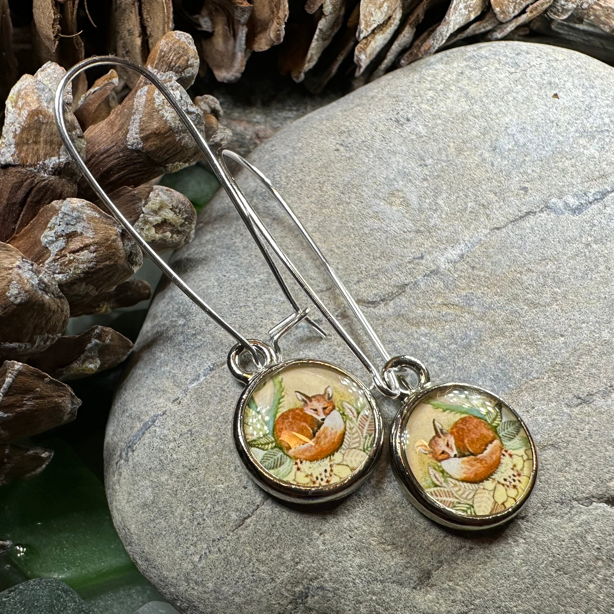 Autumn Nap Fox Earrings - Handmade in the U.S.A. | Dangle Earrings | Wiccan Center