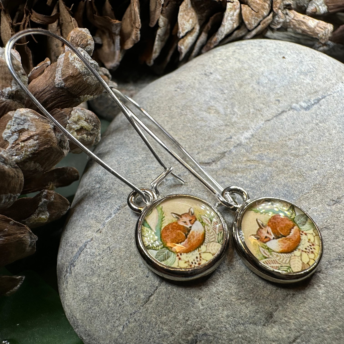 Autumn Nap Fox Earrings - Handmade in the U.S.A. | Dangle Earrings | Wiccan Center