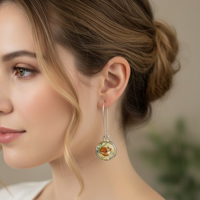 Autumn Nap Fox Earrings - Handmade in the U.S.A. | Dangle Earrings | Wiccan Center