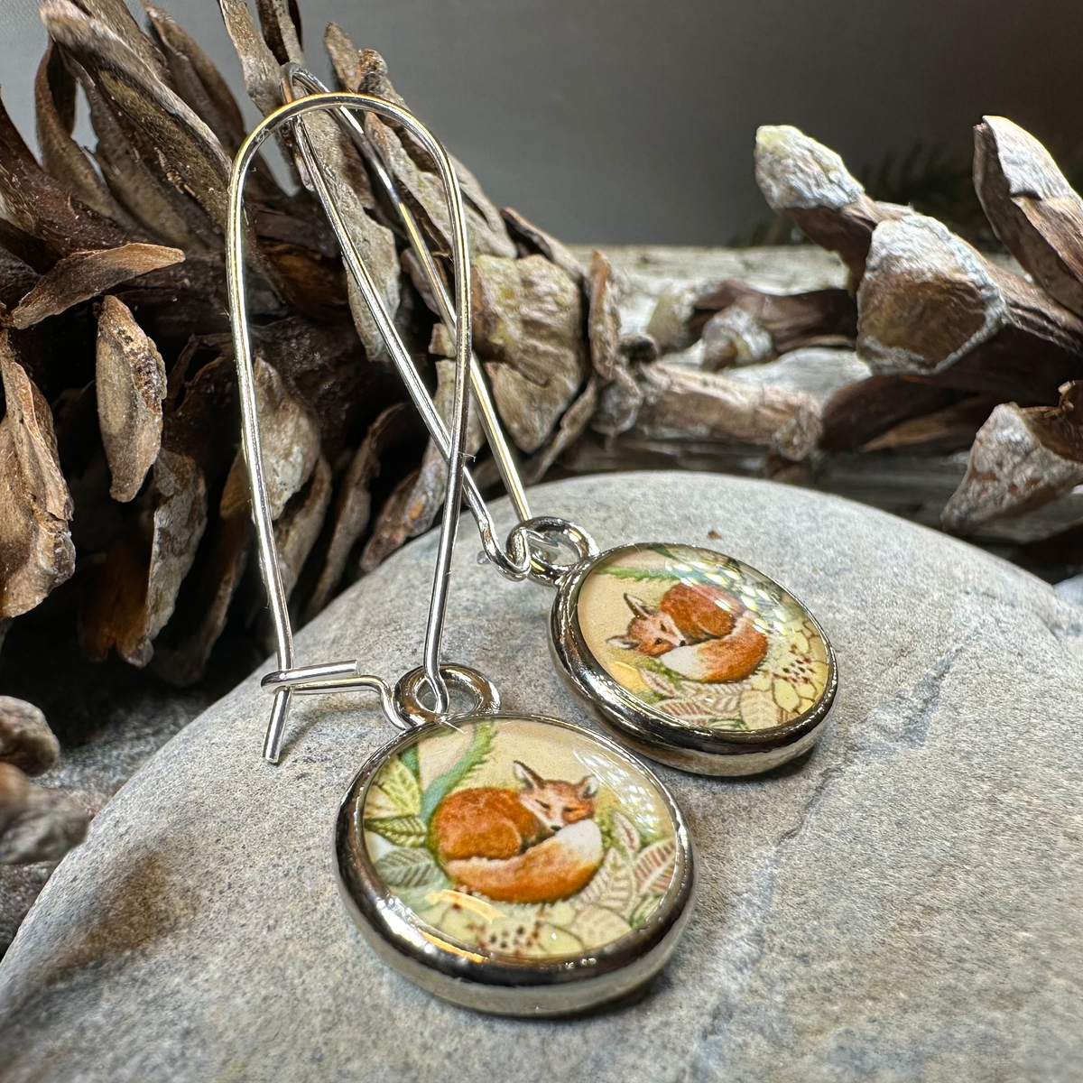 Autumn Nap Fox Earrings - Handmade in the U.S.A. | Dangle Earrings | Wiccan Center