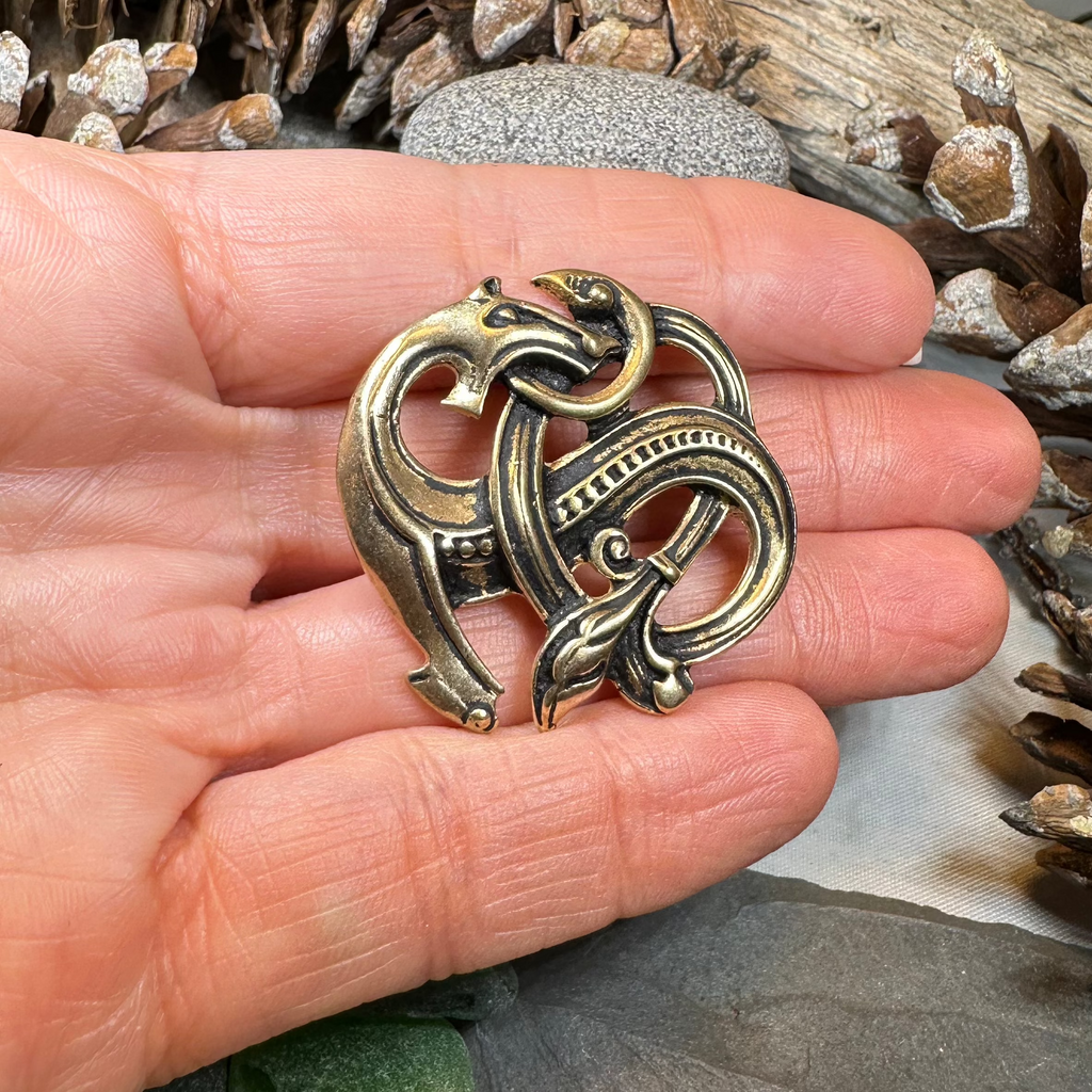 Bronze Viking Dragon Brooch - Bronze Historical Reproduction Pin | Brooch | Wiccan Center