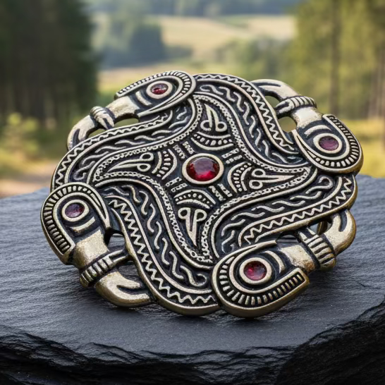Merovingian Red Bird Brooch - Bronze Historical Reproduction Pin | Brooch | Wiccan Center
