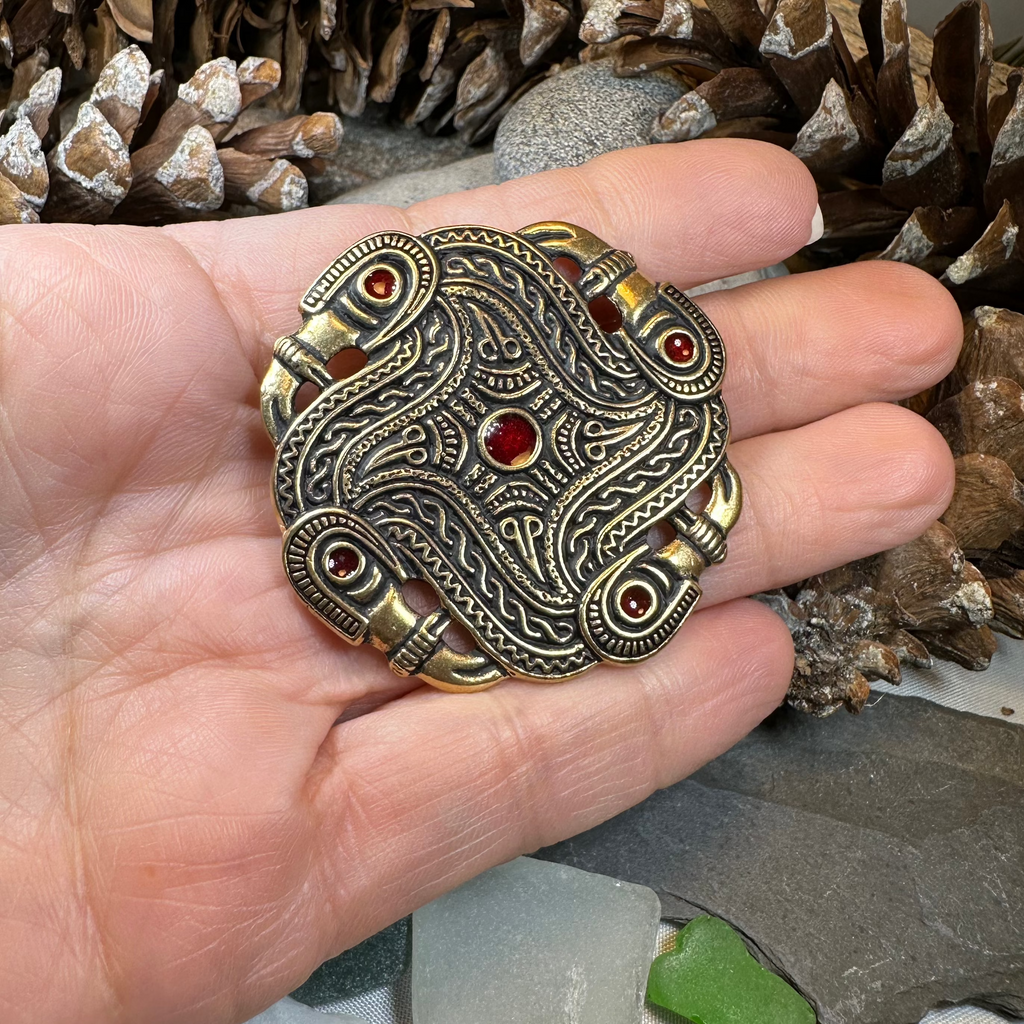 Merovingian Red Bird Brooch - Bronze Historical Reproduction Pin | Brooch | Wiccan Center
